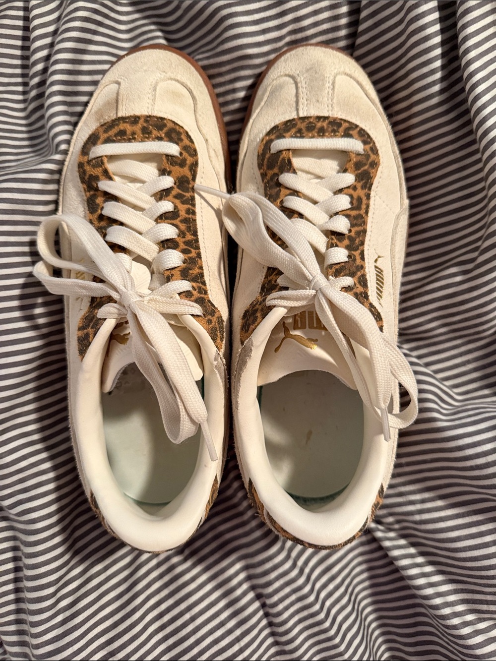 Puma Suede Women’s Cream Sneakers with Leopard Print Panels